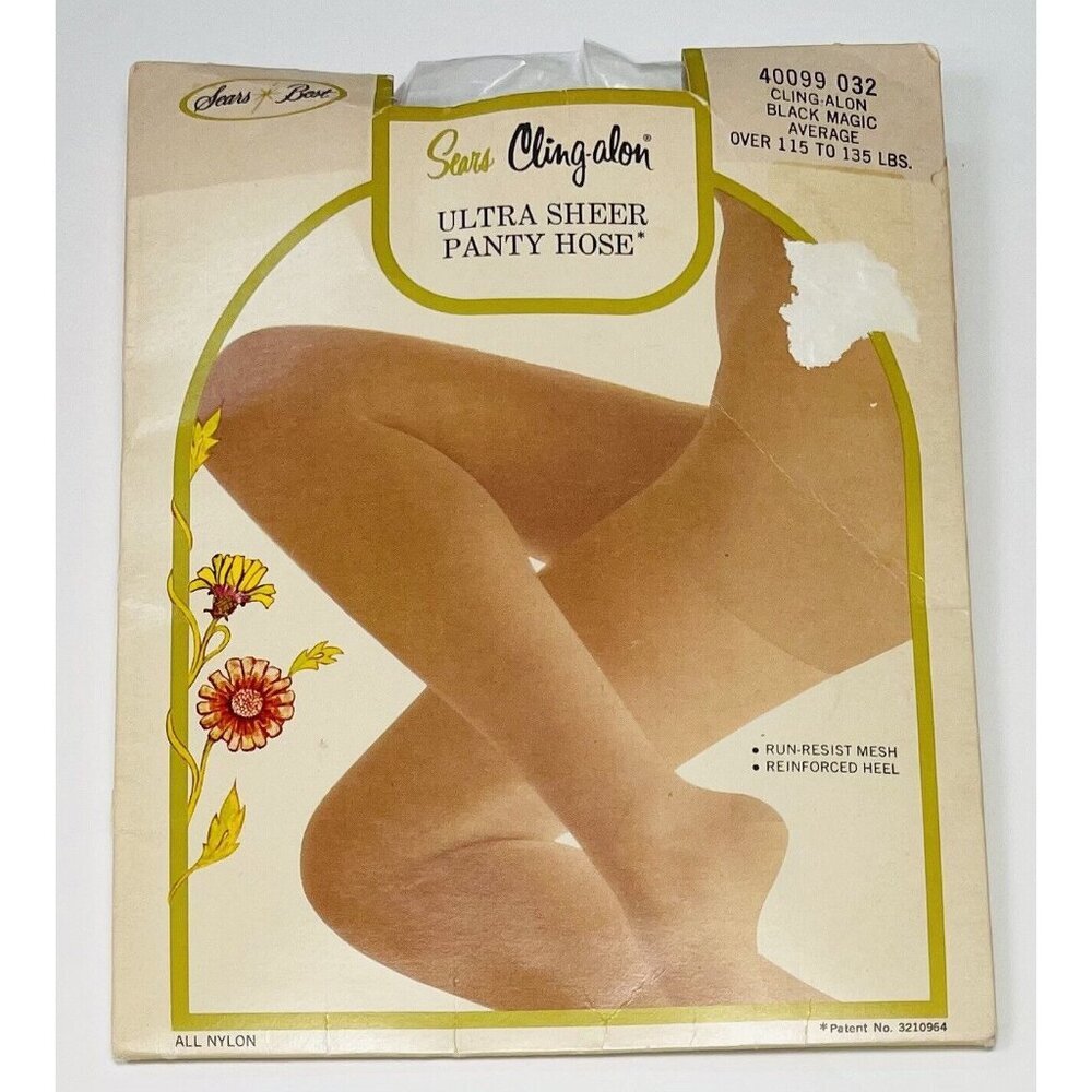 VTG SEARS Cling-alon Ultra Sheer Pantyhose HOSIERY Black Magic Average 115-135lb